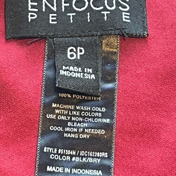 Enfocus Studio Petite Peplum Dress Sleeveless Burgundy/Black Size 6P - Picture 3 of 7